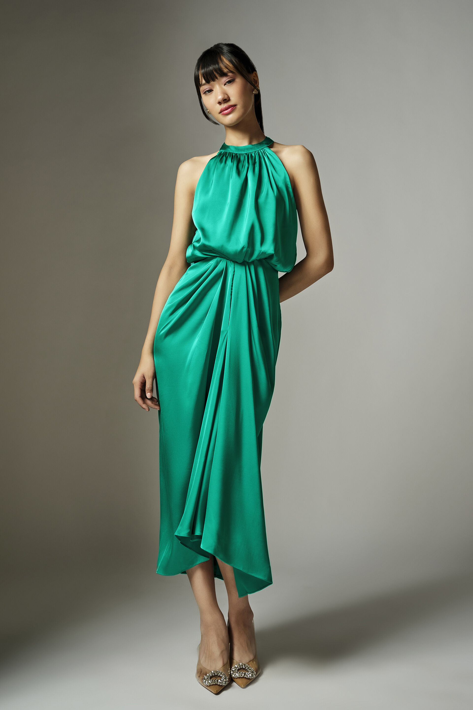 Noelis Green Halter Dress, Green, image 3